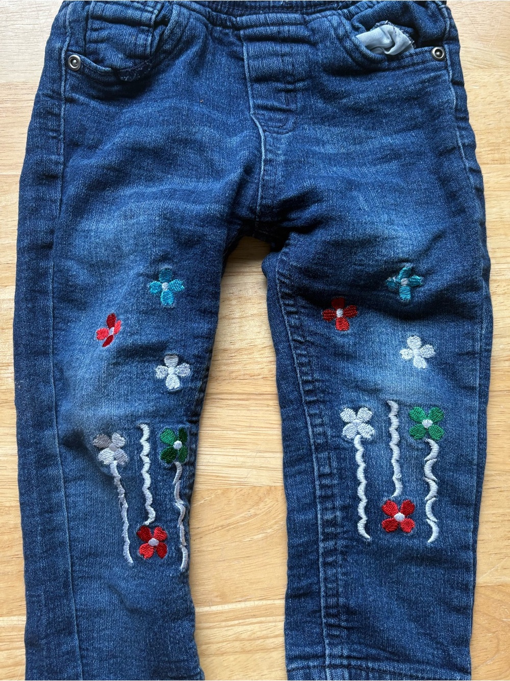 Lee Dark Blue Girls' Jeans with Multicolor Floral Embroidery